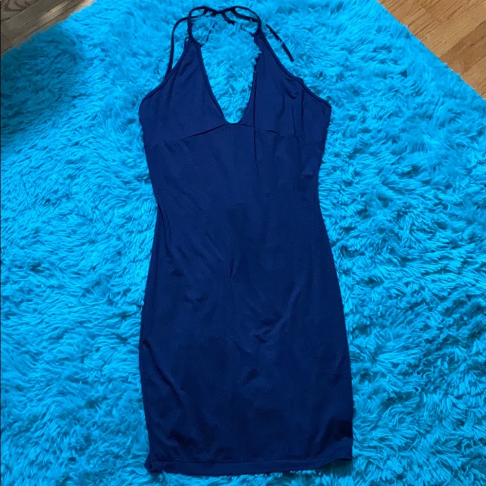 Navy blue sexy open back dress